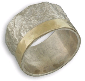 FINAL SALE - SIZE 13 - Sterling Silver and 14K Gold Handcrafted Rugged Band