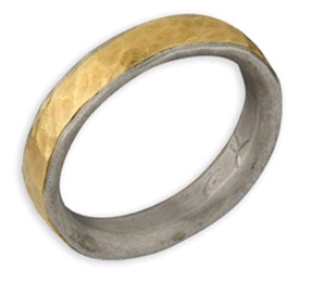 Hammered Wedding Band in 14K Gold and Sterling Silver