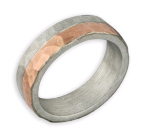 Hammered 14K Rose Gold and Sterling Silver Wedding Band