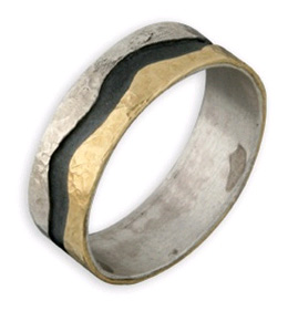 Black Wave Ring in 14K Yellow Gold and Sterling Silver