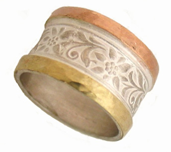 FINAL SALE - SIZE 8 - Hancrafted Golden Rose Garden Ring in 14K Gold and Sterling Silver