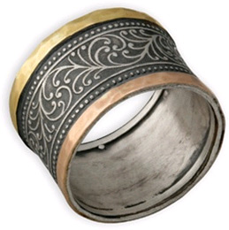 FINAL SALE - SIZE 12 - 14K Yellow Gold, Rose Gold, and Silver Paisley Wedding Band