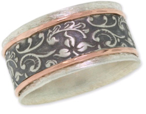 FINAL SALE SIZE 9 Antiqued Filigree Paisley Band in 14K Rose Gold and Sterling Silver