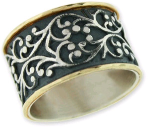 FINAL SALE- SIZE 7 1/2 - Antiqued Sterling Silver and 14K Gold Filigree Ring