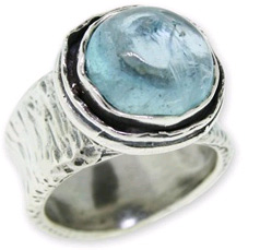 Natural Aquamarine Moon Ring in Sterling Silver