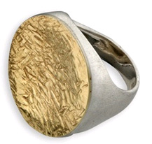 Two-Tone Etched Circular Ring in 14K Gold and Sterling Silver