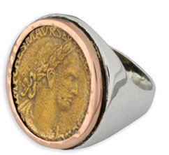 Alexander the Great Coin Ring in 14K Rose Gold and Sterling Silver