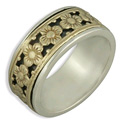 14K Yellow Gold and Sterling Silver Floral Wedding Band