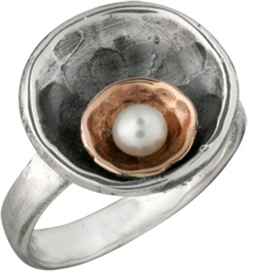 Two-Tone Pearl Cup Ring in 14K Rose Gold and Sterling Silver