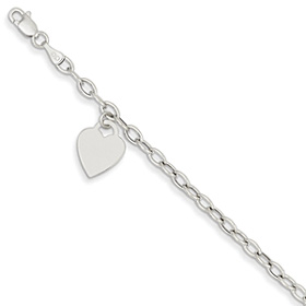 Rolo Heart Charm Toggle Bracelet, 14K White Gold