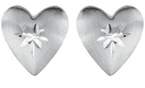 Diamond Cut Heart Stud Earrings, 14K White Gold