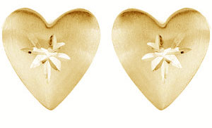 Diamond Cut Heart Stud Earrings, 14K Yellow Gold