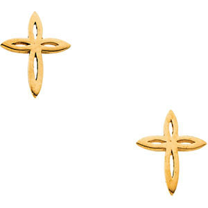 Design Cross Stud Earrings, 14K Yellow Gold