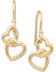 14K Yellow Gold Double Heart Earrings