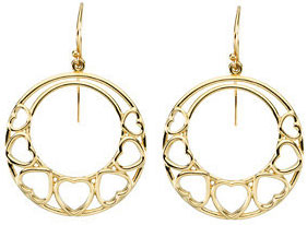 14K Yellow Gold Heart Hoop Dangle Earrings