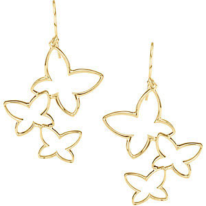Butterfly Earrings , 14K Yellow Gold