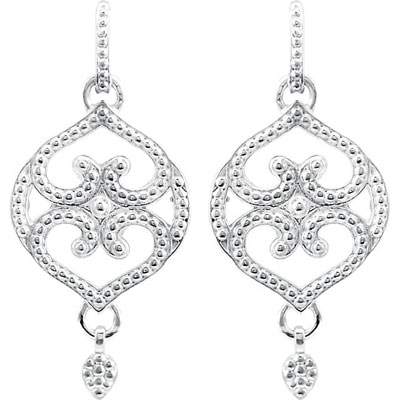 Filigree Design Earrings, 14K White Gold