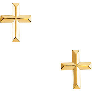 Beveled Cross Stud Earrings, 14K Yellow Gold