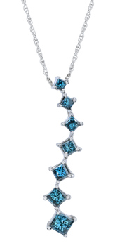 Princess Cut Blue Diamond 1 Carat Journey Pendant, 14K White Gold