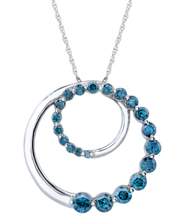 1/2 Carat Blue Diamond Journey Circle Pendant, 14K White Gold
