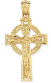 Celtic Crucifix Pendant, 14K Gold