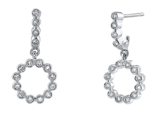 Diamond Circle Earrings, 14K White Gold