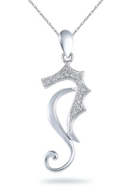 Diamond Sea Horse Pendant, 14K White Gold