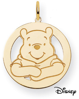 Winnie The Pooh Circle Pendant, 14K Solid Yellow Gold