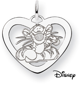 Tigger Heart Pendant, 14K Solid White Gold