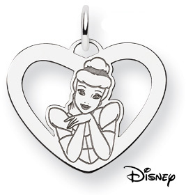 Cinderella Heart Pendant, 14K Solid White Gold