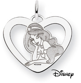 Princess Jasmine Heart Pendant, 14K Solid White Gold