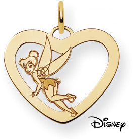 Tinkerbell Heart Pendant, 14K Solid Yellow Gold