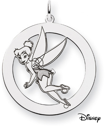 Tinkerbell Circle Pendant, 14K Solid White Gold