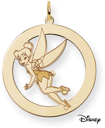 Tinkerbell Circle Pendant, 14K Solid Yellow Gold