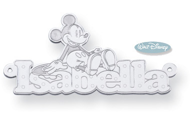 Personalized Mickey Mouse Name Pendant, 14K Solid White Gold