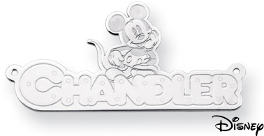 Personalized Mickey Mouse Name Pendant, 14K Solid White Gold