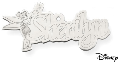 Personalized Tinkerbell Name Pendant, 14K Solid White Gold