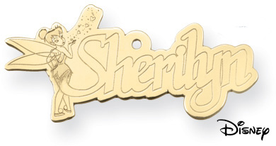 Personalized Tinkerbell Name Pendant, 14K Yellow Gold