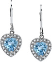 Blue Topaz Dangling Heart Earrings, 10K White Gold