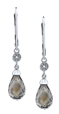 Faceted Smokey Quartz Earrings, 10K White Gold