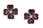 Garnet Heart Clover Earrings, 14K White Gold