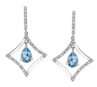 Blue Topaz and Diamond Drop Dangle Earrings
