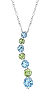 Blue Topaz and Peridot Journey Pendant, 10K White Gold