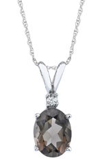 Smoky Quartz and Diamond Oval Pendant, 14K White Gold