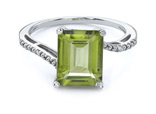 Peridot and Diamond Emerald-Cut Ring