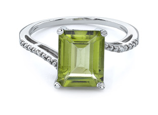 Peridot and Diamond Emerald-Cut Ring