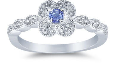 Tanzanite Florette and Diamond Ring, 14K White Gold