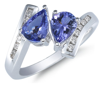Double Pear Shaped Tanzanite and Diamond Ring