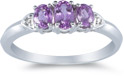 Three Stone Pink Sapphire Ring, 14K White Gold