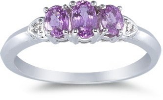 Three Stone Pink Sapphire Ring, 14K White Gold